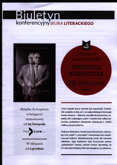 Premiera nowej książki T. Różewicza pt. "To i owo"